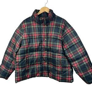 J. Crew Stewart Black Tartan Plaid Puffer Jacket Size XXL NWOT